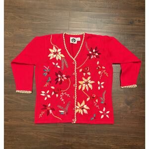STORYBOOK KNITS RED EMBROIDERED CARDIGAN SWEATER SIZE 1X
